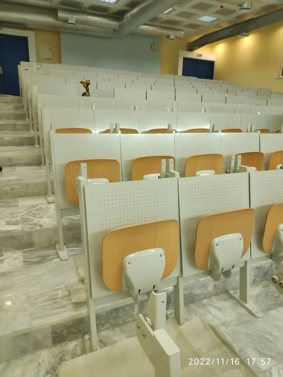 Fixed monoblock stadium seating installation with fire-retardant and UV-resistant materials, providing reliable performance in high-traffic outdoor environments. Image